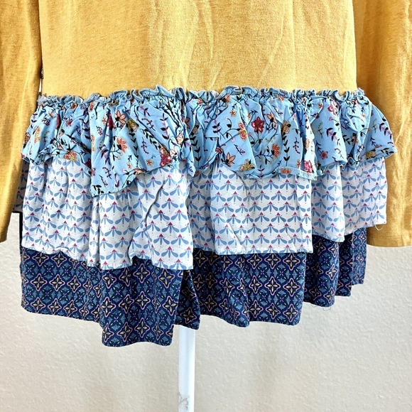 Matilda Jane Weekend Vibes Sz Small Yellow Mixed Floral Tiered Ruffle Hem Shirt - Picture 9 of 14